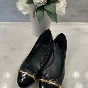Tory Burch Black and Gold Flats with Metal Accent